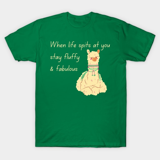 Lispe Alpaca Llama Vicuna Stay Fluffy & Fabulous Seated T-Shirt by Lispe